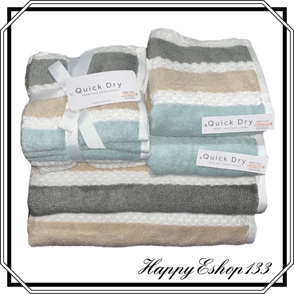 Quick Dry 100% Zero Twist Cotton Towel Set 10-Piece Bath Hand Washcloth - Picture 1 of 9
